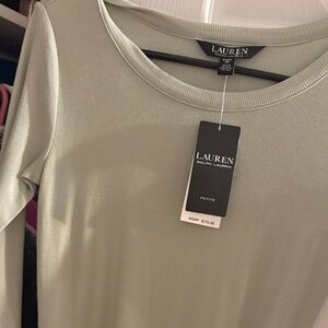 Lauren Ralph Lauren Petite Sage Green Ribbed Long Sleeve dress